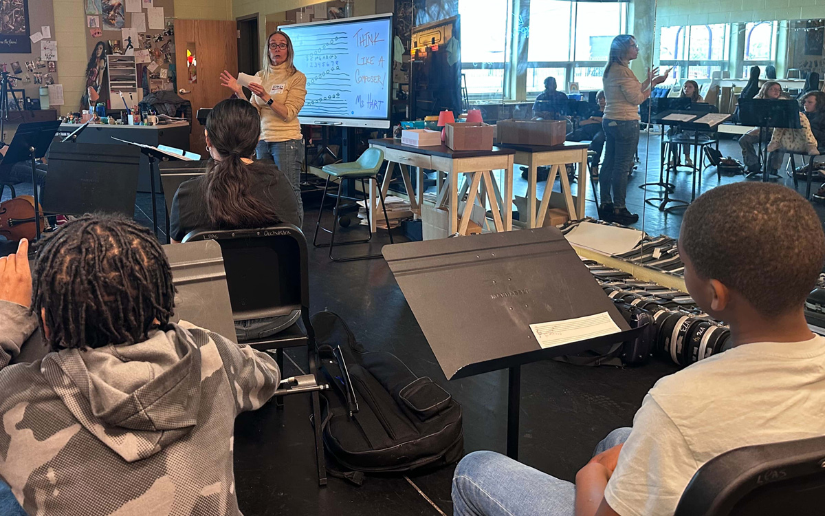 Students learning music theory during Brandi Hart musical enrichment workshop